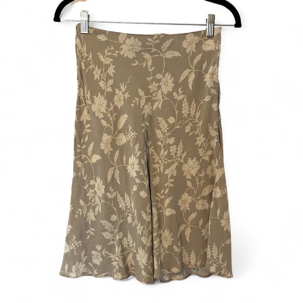 Express S Vintage Tan/Cream Floral Midi A-Line Skirt